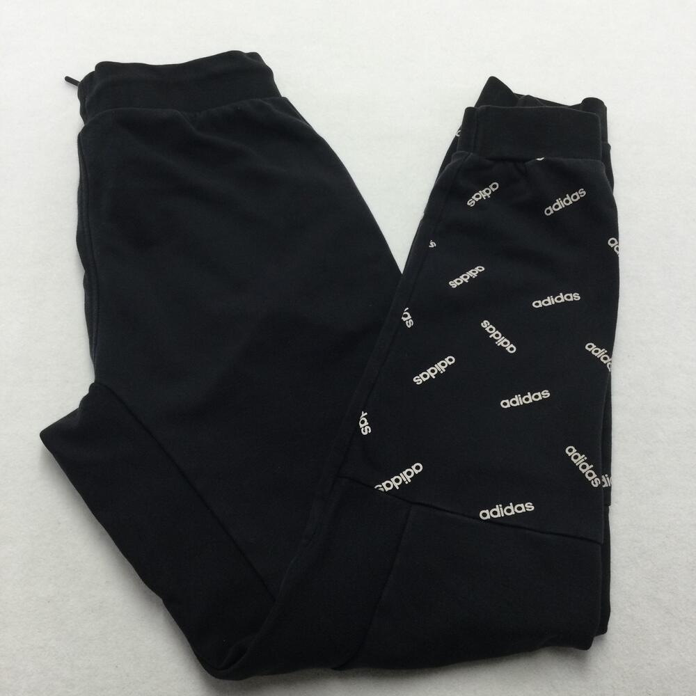 Adidas Sweatpants Mens Small Black Fleece Joggers Elastic Waist Logo Cuffed